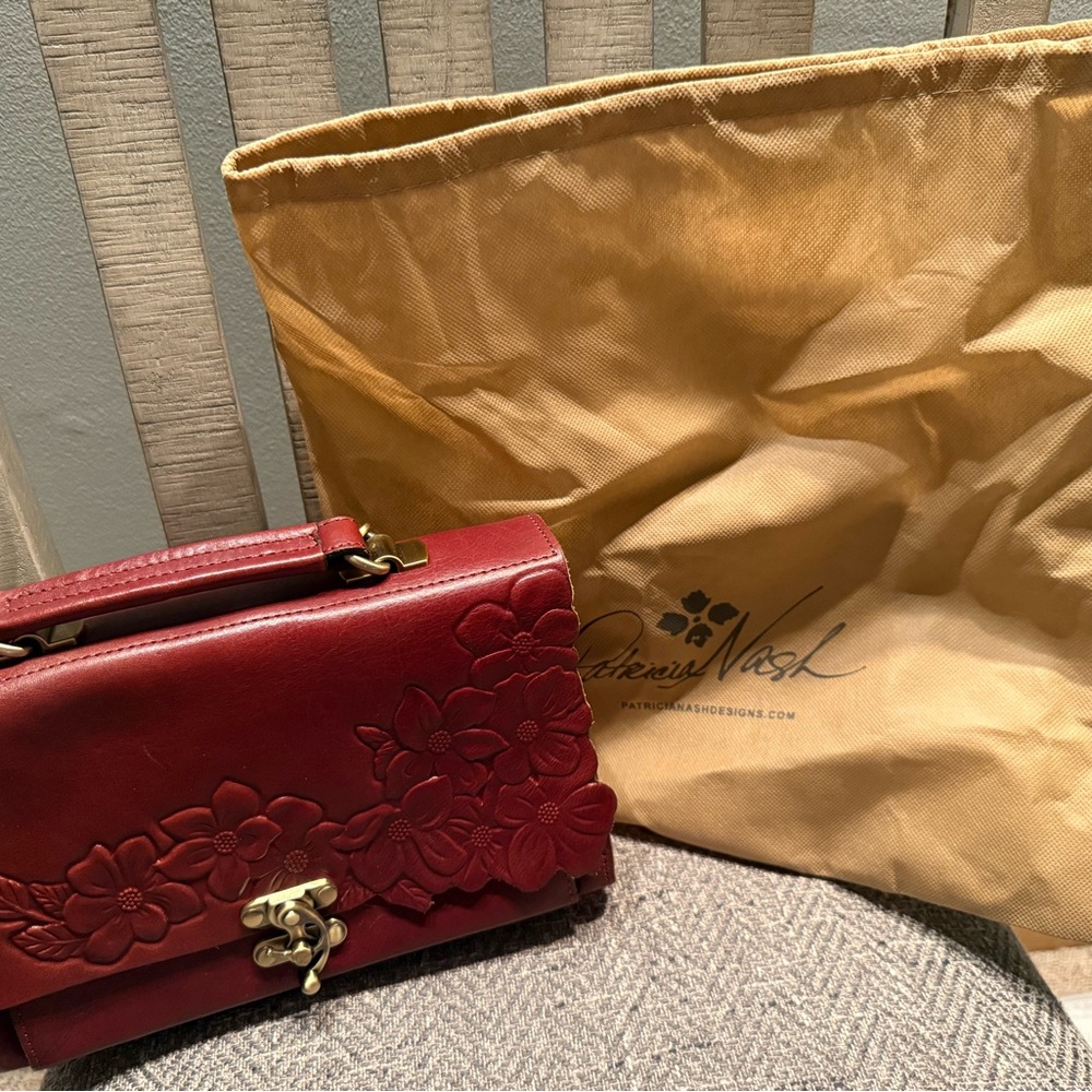 Patricia Nash Oxblood Floral Embossed Satchel with wallet - Picture 2 of 15